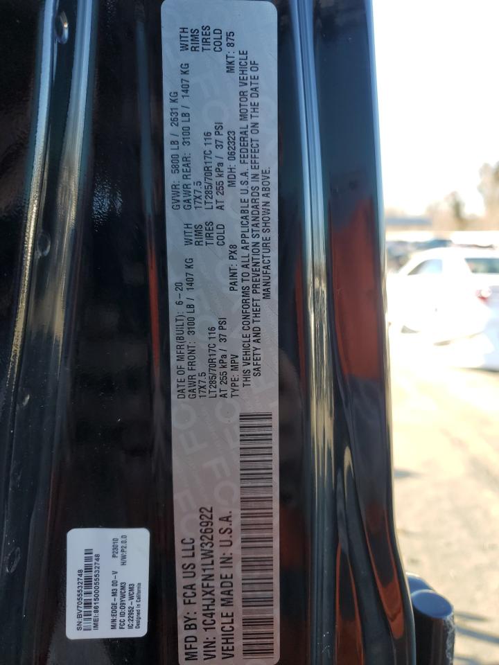 1C4HJXFN1LW326922 - 2020 Jeep wrangler